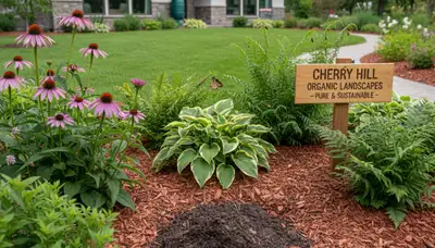 Organic landscape beds with lush plantings and mulch in Cherry Hill, NJ by Chop Chop Landscaping