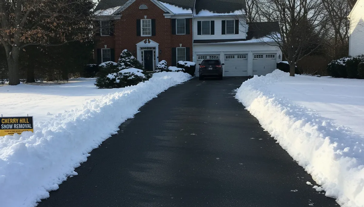 Cleared driveway after professional snow removal by landscaping team in Cherry Hill, NJ