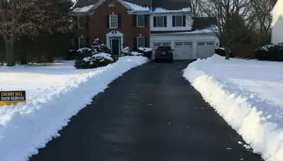 Cleared driveway after professional snow removal by landscaping team in Cherry Hill, NJ