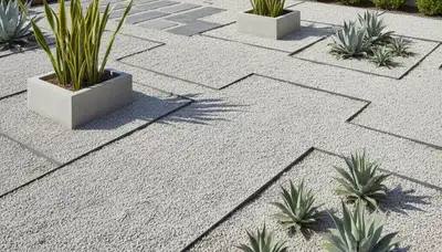 Contemporary pea gravel landscape with clean lines and modern plants in Cherry Hill, NJ