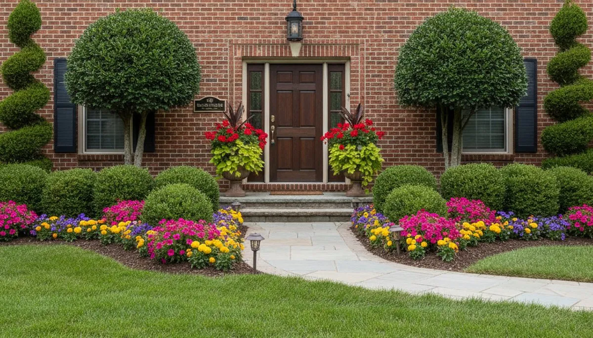 Front yard landscaping with colorful shrubs and flowers enhancing curb appeal in Cherry Hill, NJ