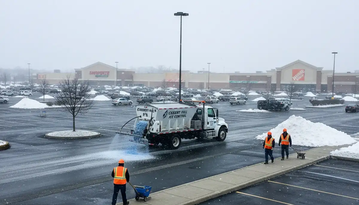 Professional de-icing and salt application on pavement by Chop Chop Landscaping in Cherry Hill, NJ