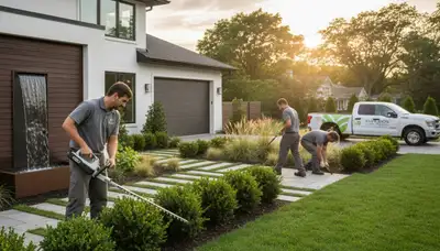 Landscaping team providing lawn care and landscape maintenance in Cherry Hill, NJ