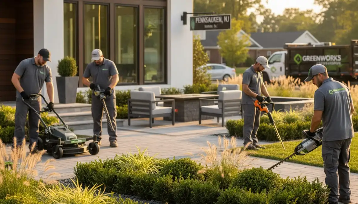 Landscaping crew serving Cherry Hill, NJ with professional lawn care and outdoor property maintenance