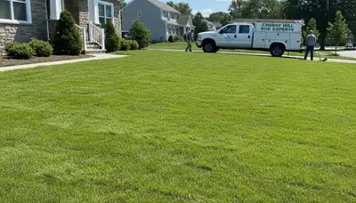 Freshly installed green sod lawn by professional landscapers in Cherry Hill, NJ