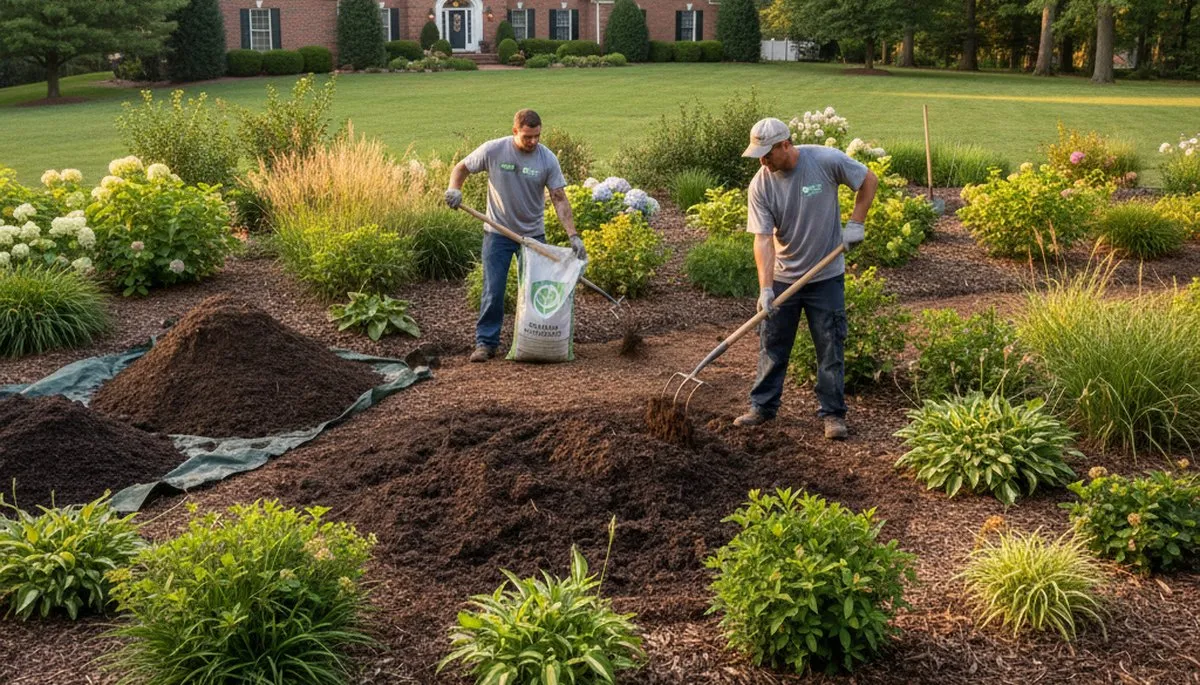 Applying organic compost and soil amendments in Cherry Hill NJ landscape beds for healthy growth