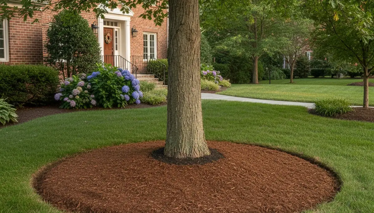 Professional tree ring mulching around tree base in Cherry Hill, NJ by Chop Chop Landscaping