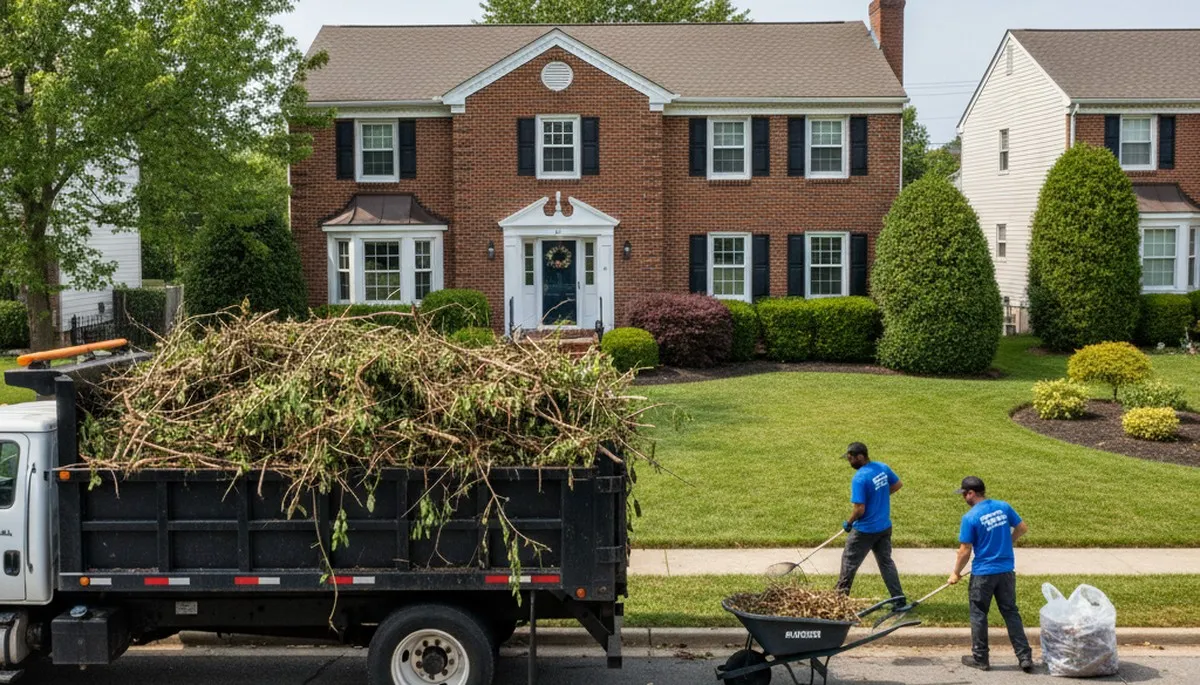 Professional yard debris and branch removal by landscaping team in Cherry Hill, NJ