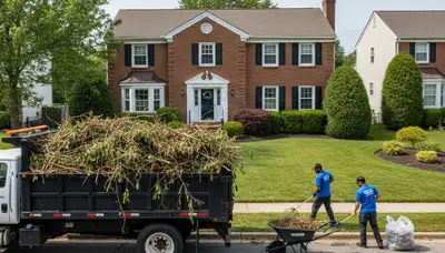 Professional yard debris and branch removal by landscaping team in Cherry Hill, NJ