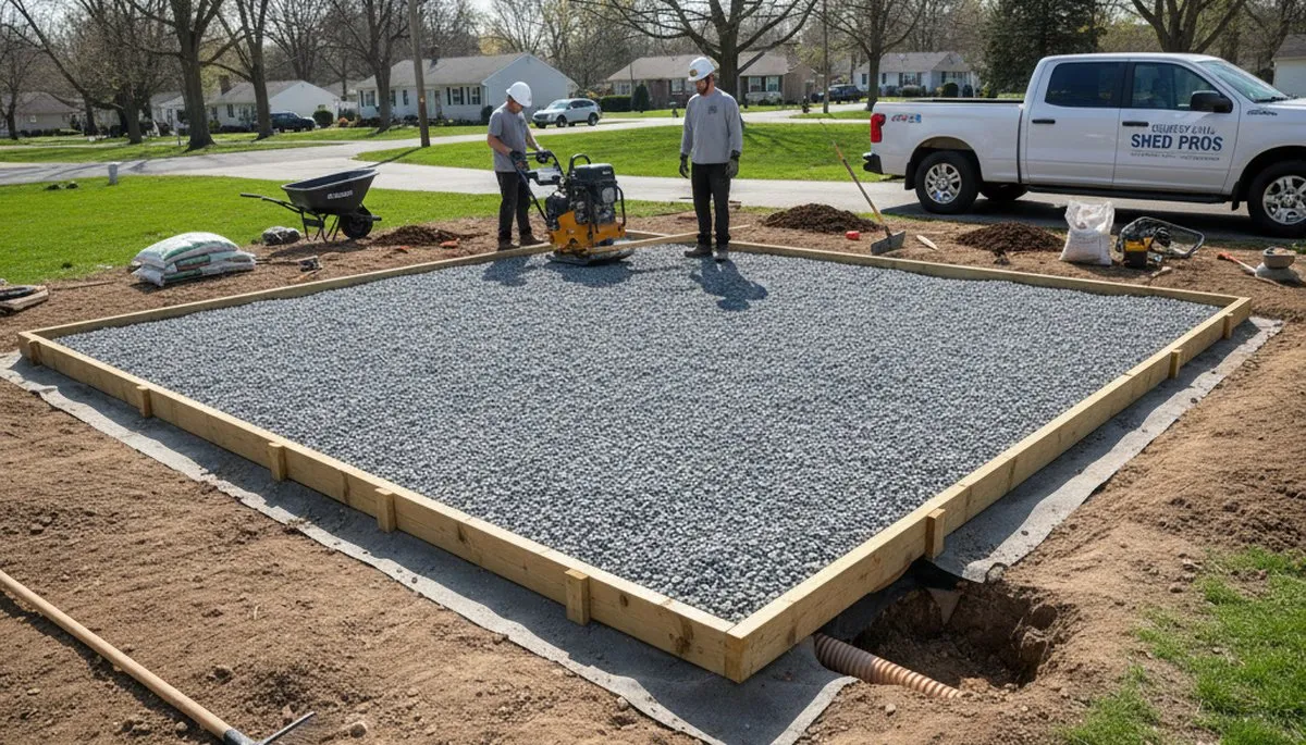 Professional shed base and foundation preparation by landscapers in Cherry Hill, NJ