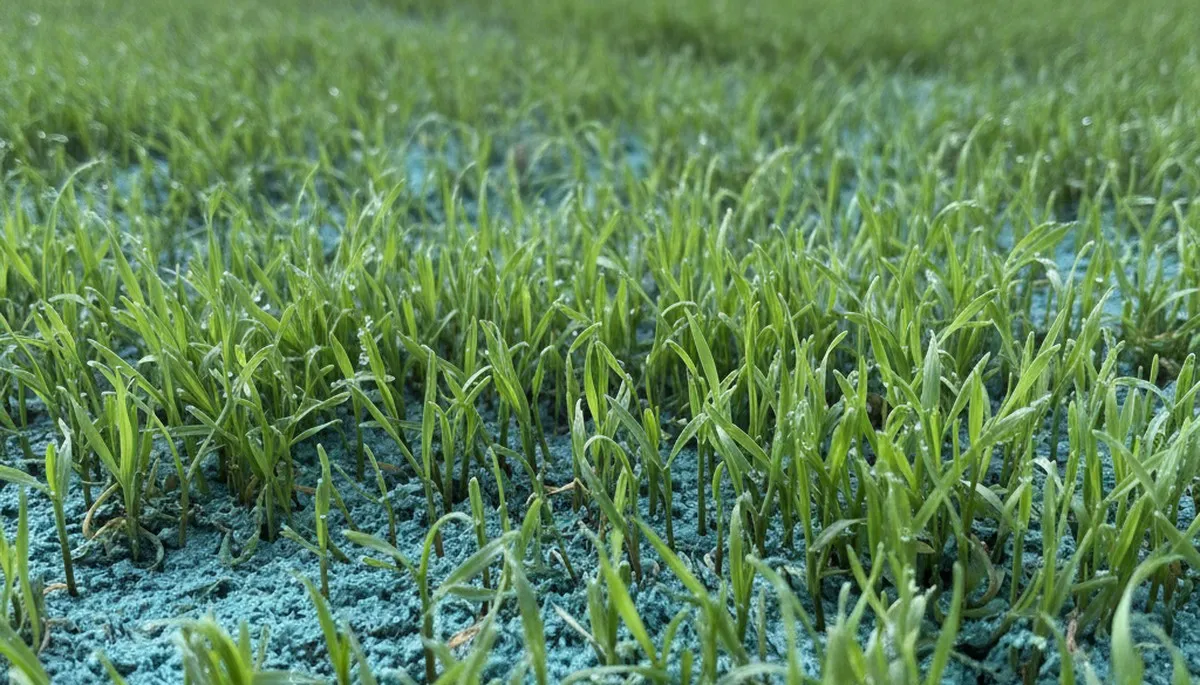 New grass seedlings from hydroseeding showing lush lawn growth in Cherry Hill, NJ landscaping project