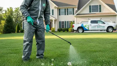 Technician applying targeted weed control on residential lawn in Cherry Hill, NJ landscaping service